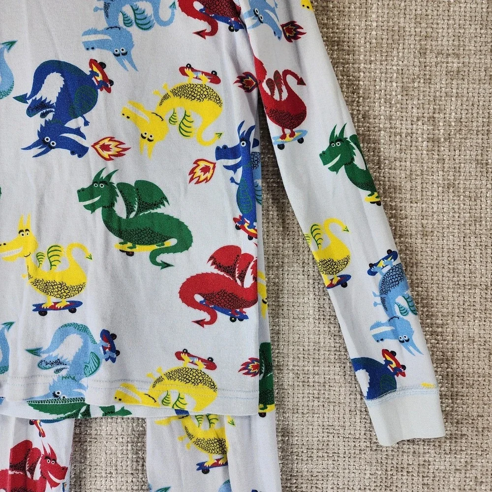 Hanna Andersson Dragons Pajama Set Kids 8 Light Blue Stretch Knit Organic Cotton